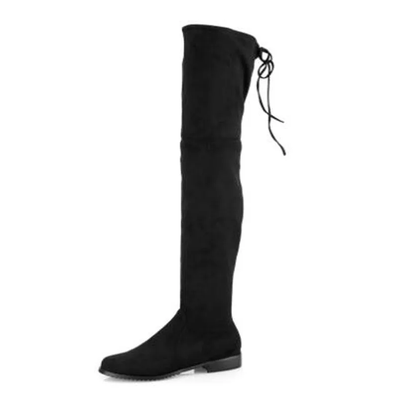 Classic Girls Black Gray Brown Synthetic Suede Round Toe 3 CM Heels Lace Up Back Leisure Over The Knee Boots Long Boots Shoes