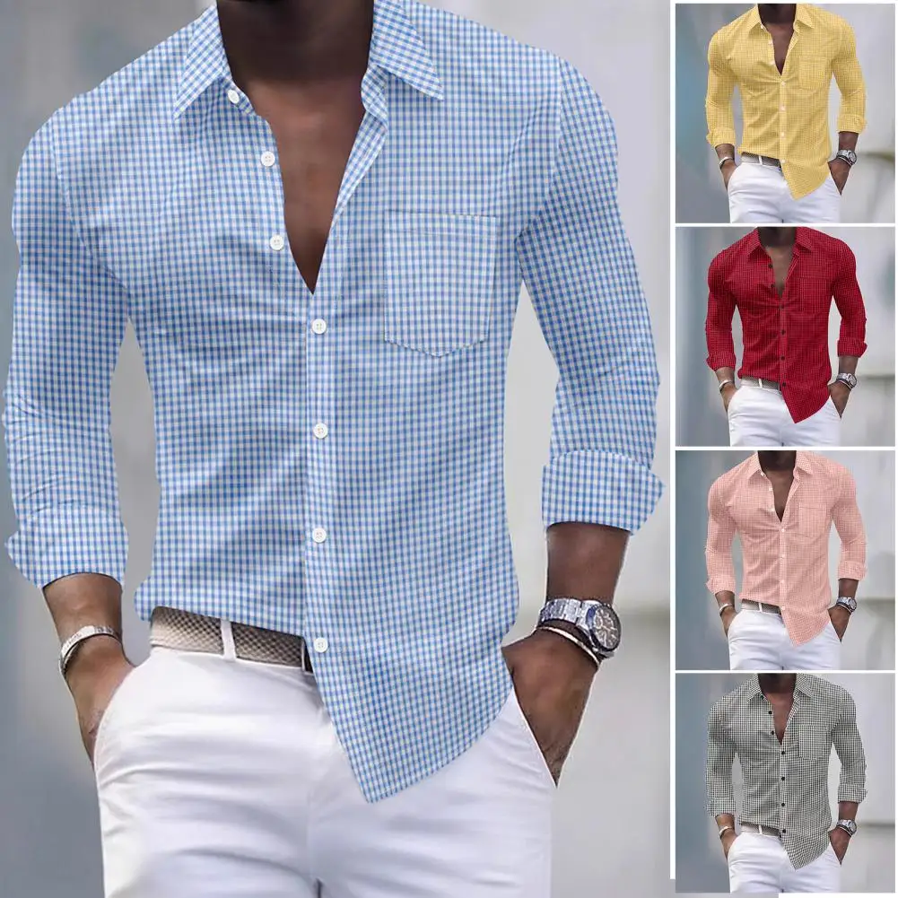 Men Plaid Dress Shirt Gingham Check Two Ply Softened Hand Yarn Sharp Tailoring Weeknight Dining Out
