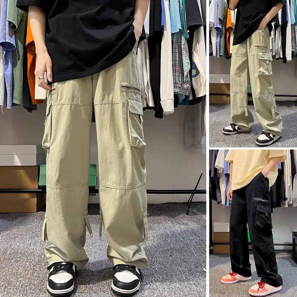 

Cargo Pants Men Zipper Oversize Wide Leg Trousers Male Streetwear Hip Hop Casual Korean Japanese Multi-Pocket Harem Sweatpants