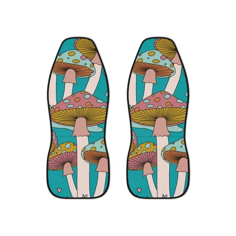 70's Trippy Hippie, Magic Mushroom, Funky Aqua Blue, Retro Mid Mod, Fairy Core Car Seat Covers