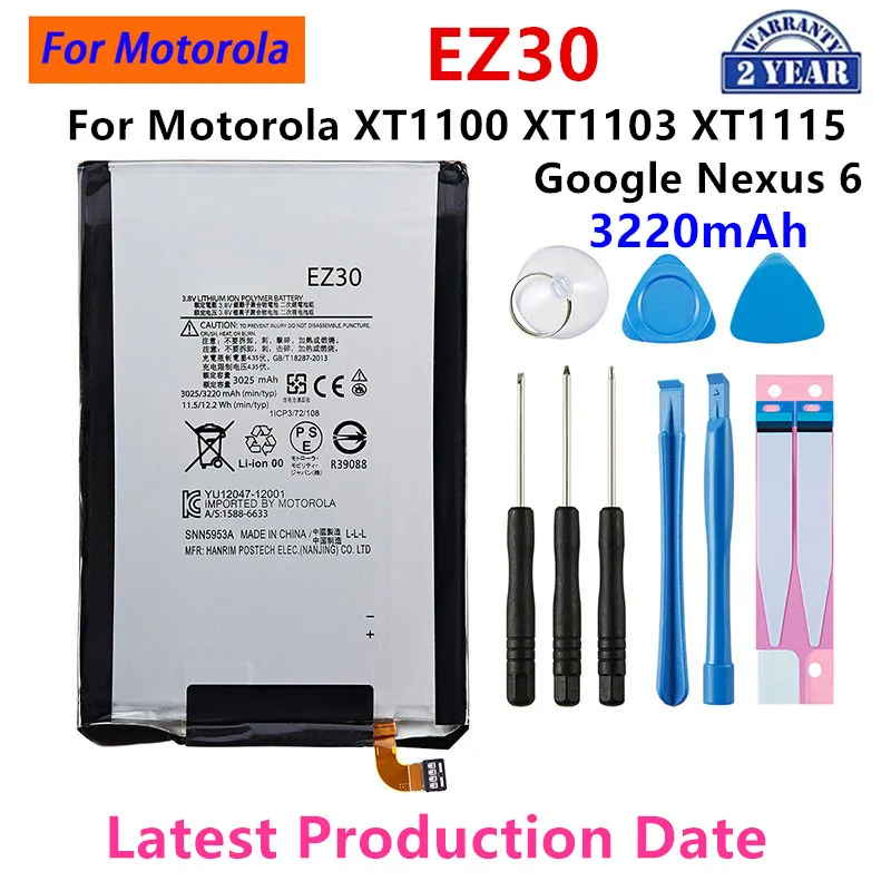 100% Original EZ30 3220mAh Battery For Motorola Moto XT1100 XT1103 XT1115/GOOGLE Nexus 6  Mobile phone Batteries+Tools