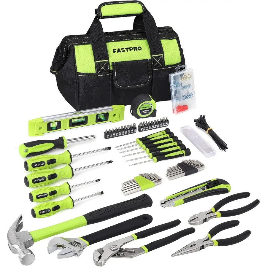 

215Piece Home Repairing Tool Set with 12Inch Wide Mouth Open Storage Bag for Household Repairs Compact and Organized Hand Tool