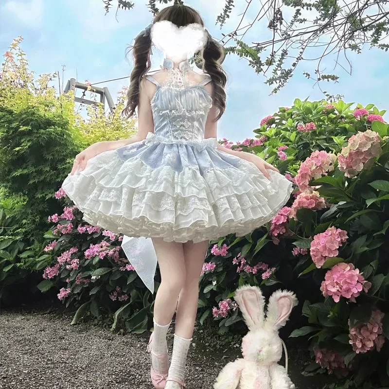 MAGOGO Japanese Sweet Lolita JSK Princess Dress Women Lace Ruffles Party Dresses Girls Harajuku Cute Bandage Y2k Mini Dress