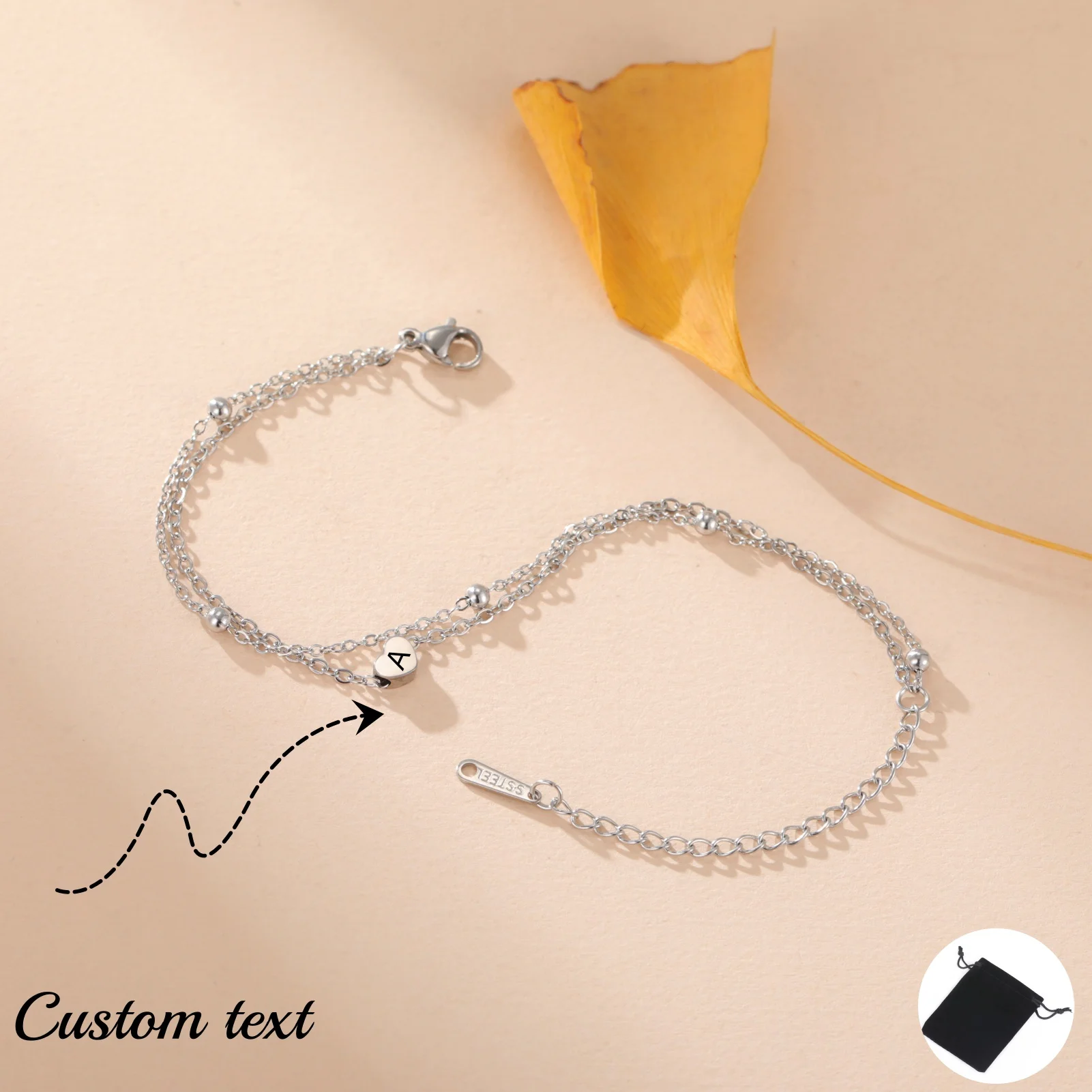 Customized Surname Letter Love Double layer Bead Chain Foot Chain Stainless Steel Letter Love Foot Chain Valentine's Day Gift