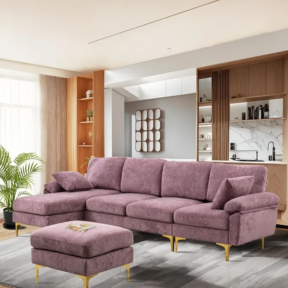 

U Shaped Sectional Sofa Couch for Living Room, L-Shaped Couch Set with Chaise Lounge, Pillows and Ottoman