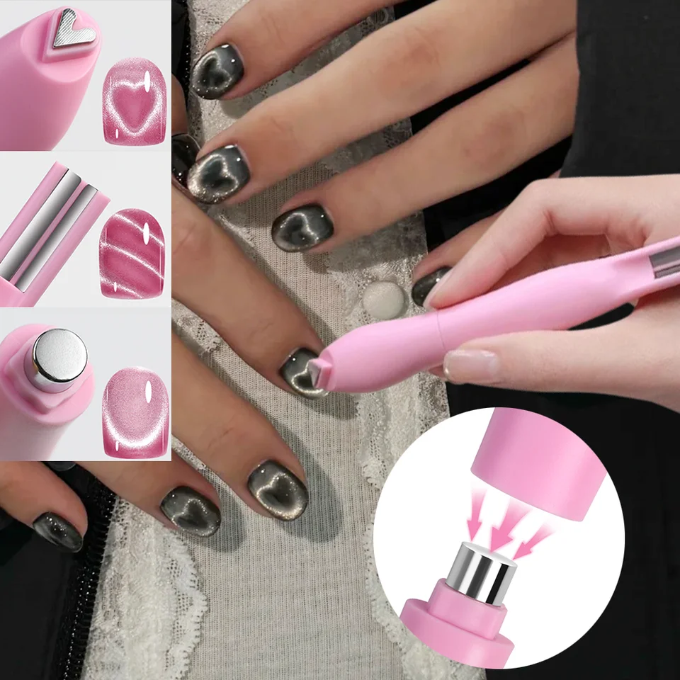 1pza Imán de arte de uñas 3 en 1 forma de corazón, ojo de gato, doble línea, luna, serpiente, francés, para esmalte magnético, herramientas de manicura