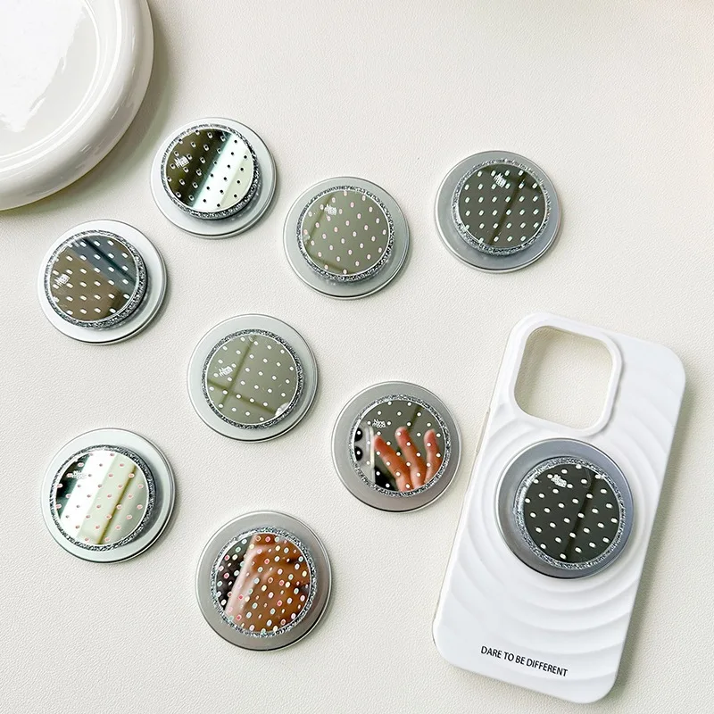 Silver Polka Dots Mirror Magnetic Holder Phone Grip Tok Universal Smart Tok Foldable Stand Holder for Magsafe For iPhone Samsung