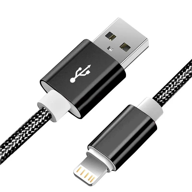 Metal Nylon Braided USB Charger Cable for iPhone 14 8 7 6S Plus X XR XS 11 12 13 Pro Max iPad 9 Fast Charging Data Cord 1m 2m 3m