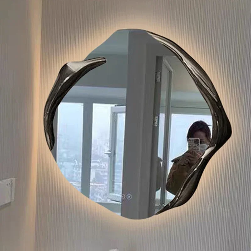 Irregular LED Mirror Light Wall Decoration Art Items Modern Vanity Aesthetic Mirror Nordic Luxury Spiegel Wand Home Products