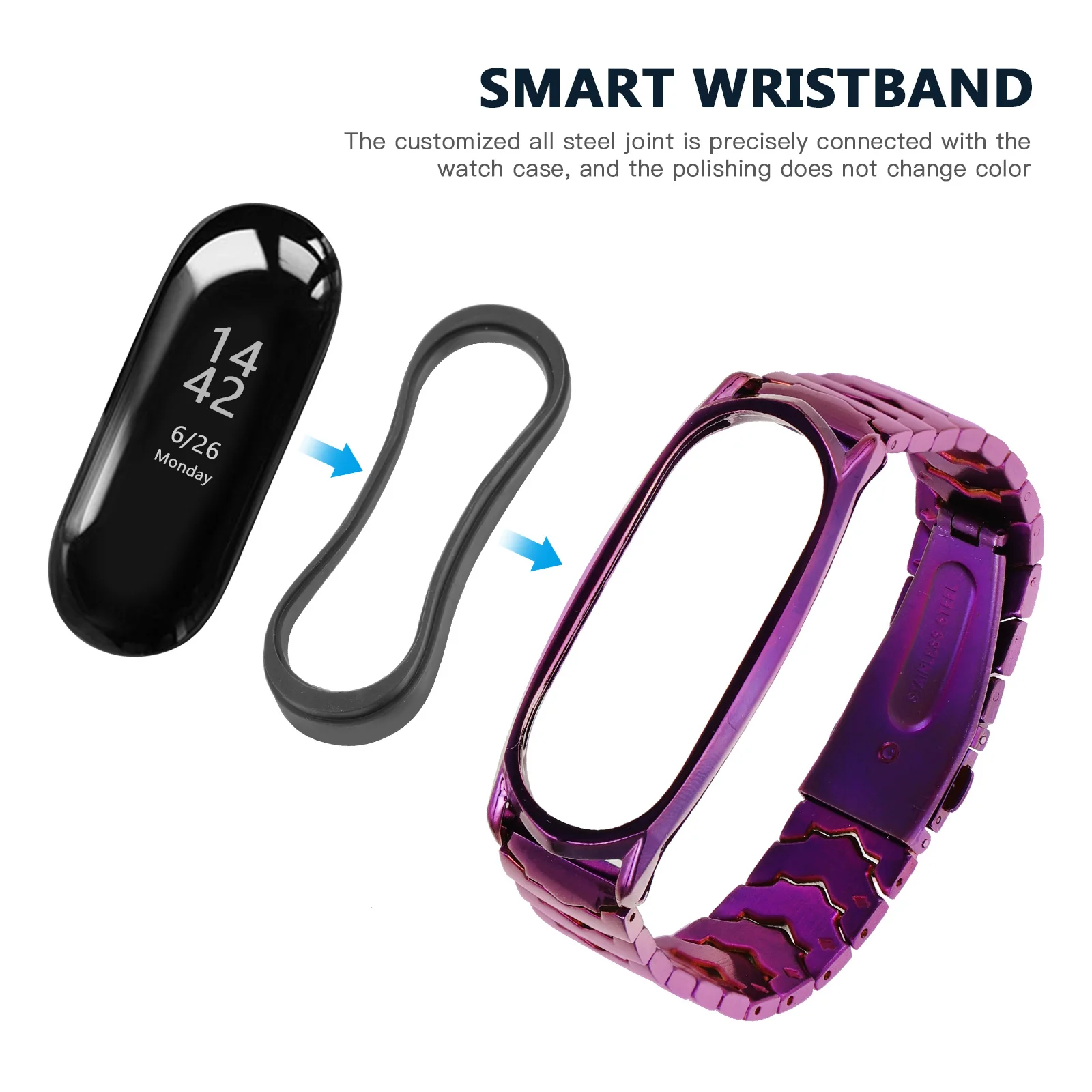 

Shiny Stainless Steel Wristband For 3 4 Replacement Strap Durable Metal Watch Band Smart Fitness Accessories Men Simple