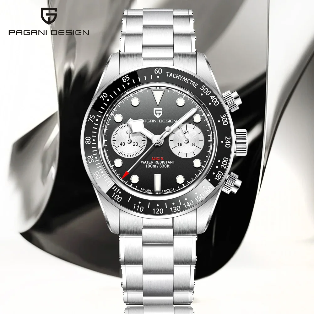 

2025 New PAGANI DESIGN Men's Watches Chronograph Luxury Retro Quartz Wristwatches Ceramic Bezel AR Sapphire Mirror Watch For Man