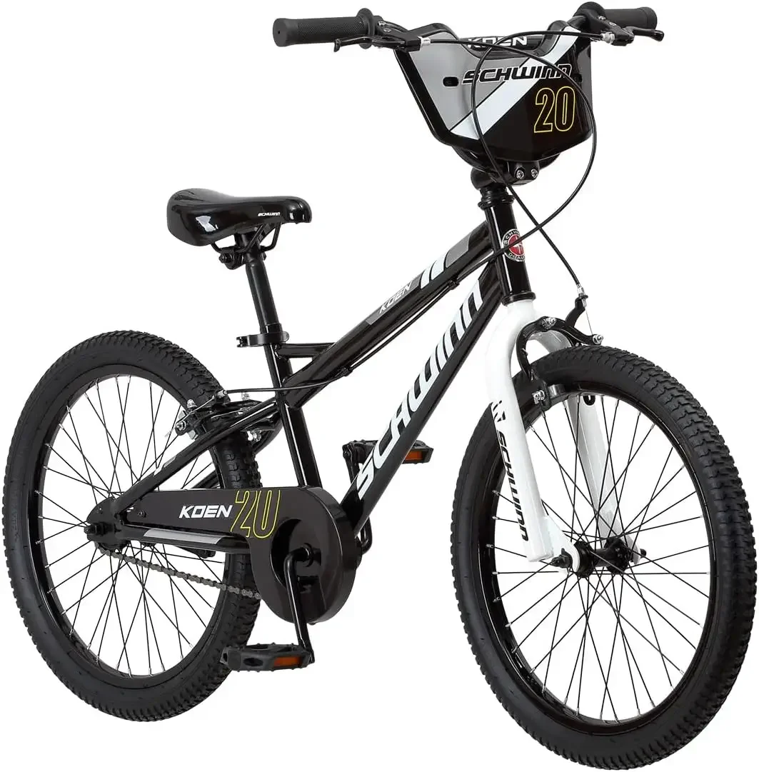 Koen & Elm BMX Style Kids Bike 20-Inch Wheels, Chain Guard & Kickstand Included, Basket or Number Plate, Boys and Girls