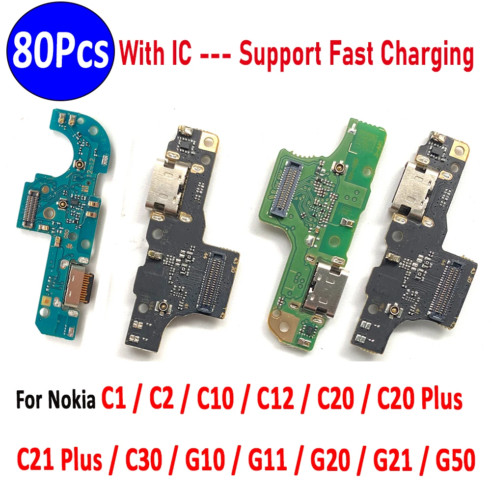 80Pcs，NEW USB Charging Port Microphone Dock Connector Board Flex Cable For Nokia G50 G21 G20 G11 C30 C20 C12 C10 C2 C1 C21 Plus