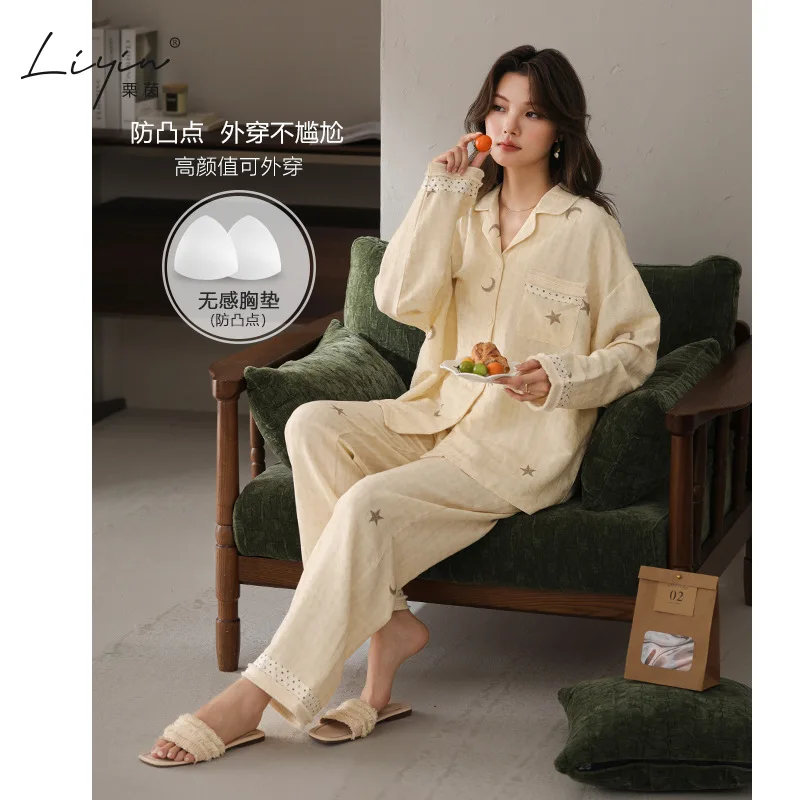 

Комплект пижам с длинными рукавами, женский пижамный комплект из хлопка, теплые зимние пижамы для женщин, модная домашняя одежда, милый мягкий пижамный комплект