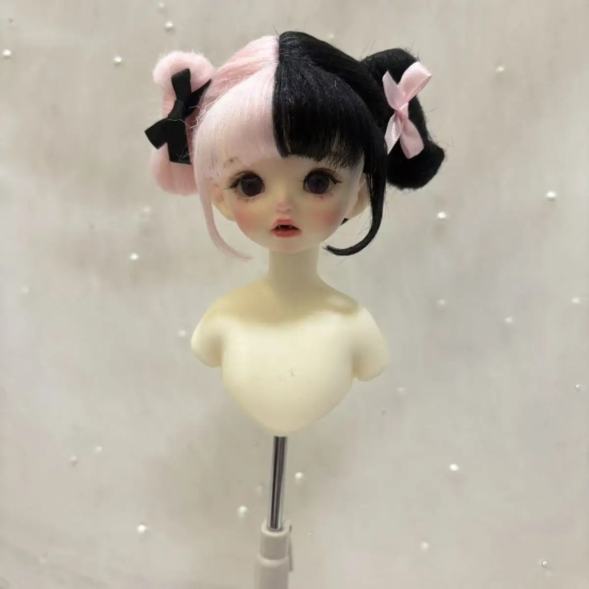 

Doll Hair Girl Black-Pink Cute Knot Wig, The Head Circumference Of Doll Is 9-18cm