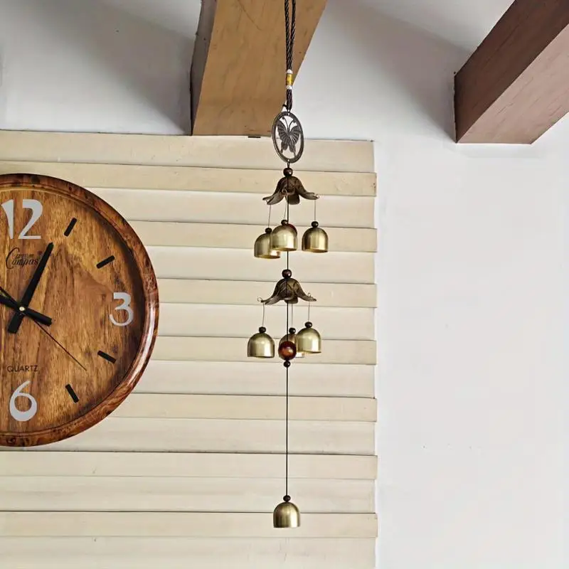Doppelte Metallklingel Windspiel in Messingfarbe mit klarem Klang, Hängedekoration für Veranda, Balkon, Feiertags- und Partydekoration – Detail 12