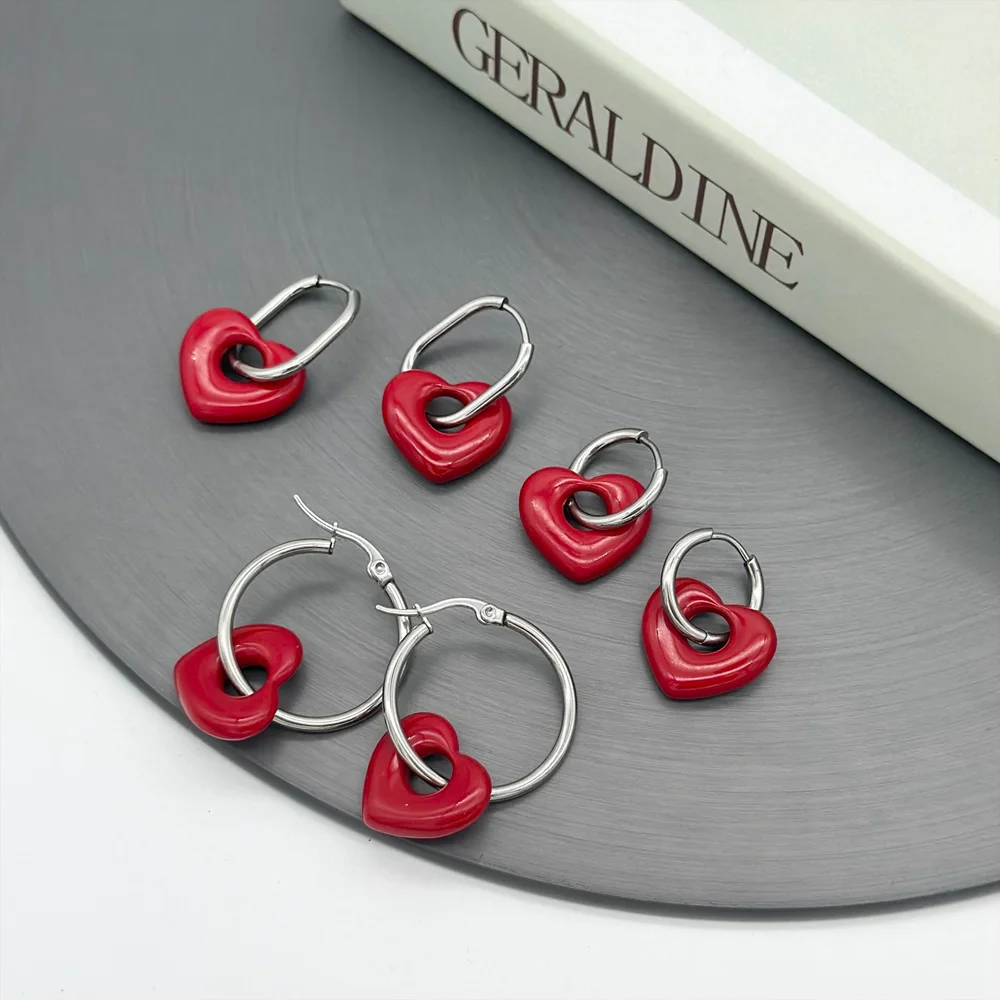 Y2K Detachable Red Heart Charm Dangle Hoop Earrings for Women Dainty Grunge Fashion Valentine's Day Heart Earring Emo Jewelry