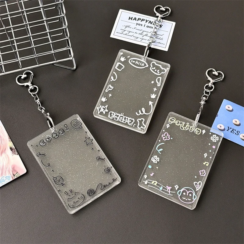 3 Inch Kpop Graffiti Simple Transparent Glitter Card Holder Postcard Collector Card Lomo Card Protector Photo Card Album Photo