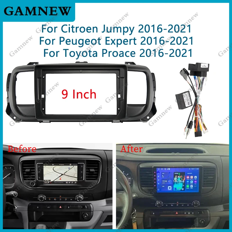 Cadre d'autoradio 9 pouces, pour citroën Jumpy Peugeot Expert Toyota Proace 2016 – 2021, faisceau de panneau stéréo 2DIN, cordon d'alimentation Canbus