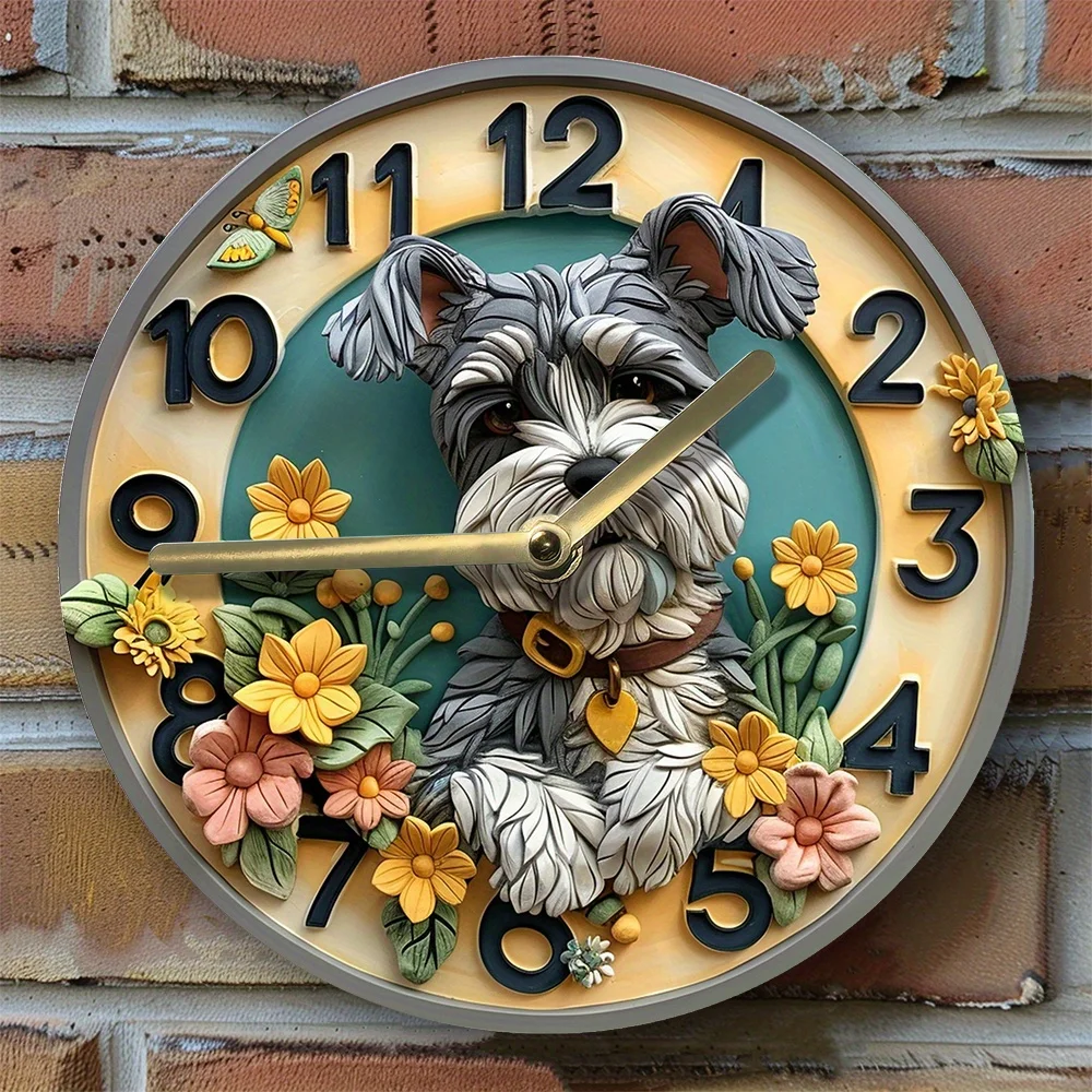 

Schnauzer-Themed Silent Wall Clock, Aluminum Metal, Diy Pet Lover Decor, Perfect Mother'S Day Gift Wall Clock Modern Design