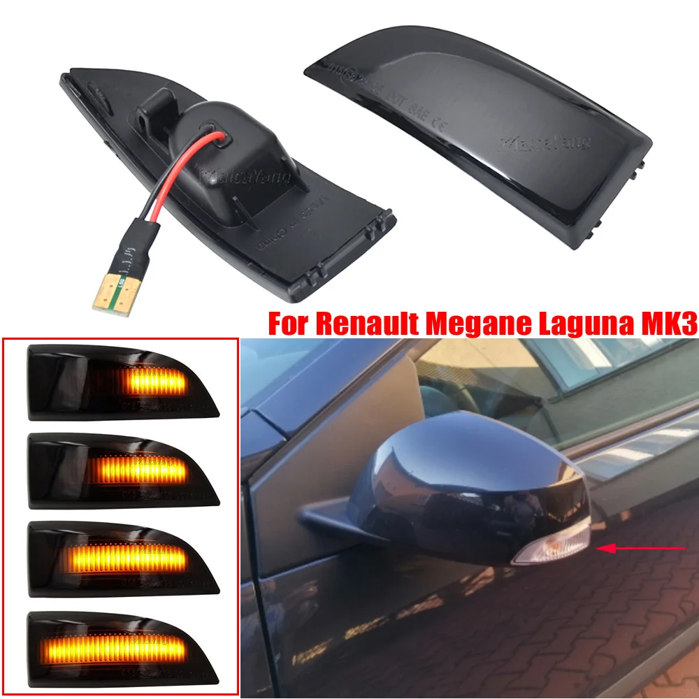 2Pcs For Renault Megane MK3 Laguna III Stage Grand Scenic III Fluence Latitude Lagoon Dynamic Turn Signal LED Side Mirror Light