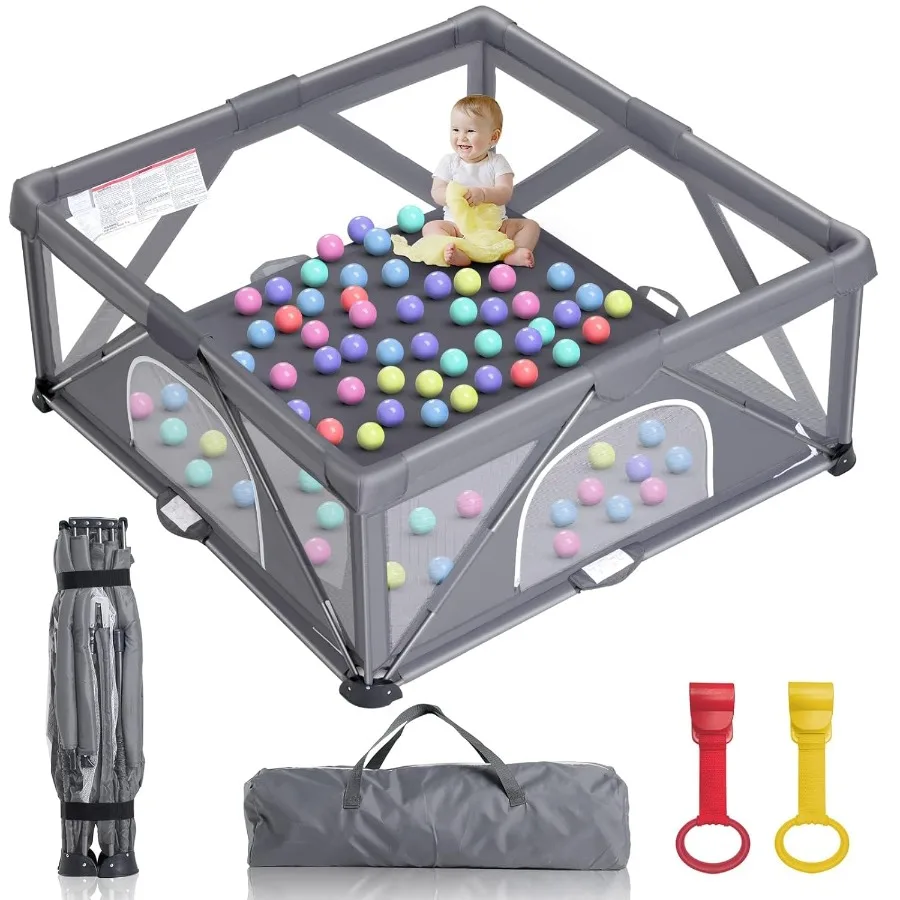روضة أطفال قابلة للطي، قلم لعب كبير جدًا للأطفال الرضع والأطفال الصغار، ساحة لعب سياج الطفل، محمول آمن للأطفال (59 بوصة × 59 بوصة #1