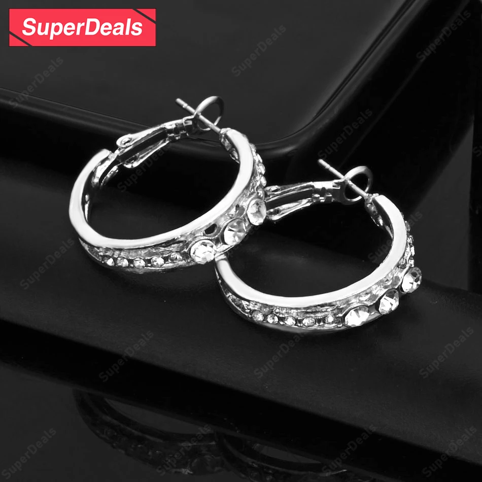 

SuperDeals 925 Sterling Silver 22mm Round Hoop Earrings Luxury Pretty Zircon Women Party Fashion High Quality Jewelry Gift