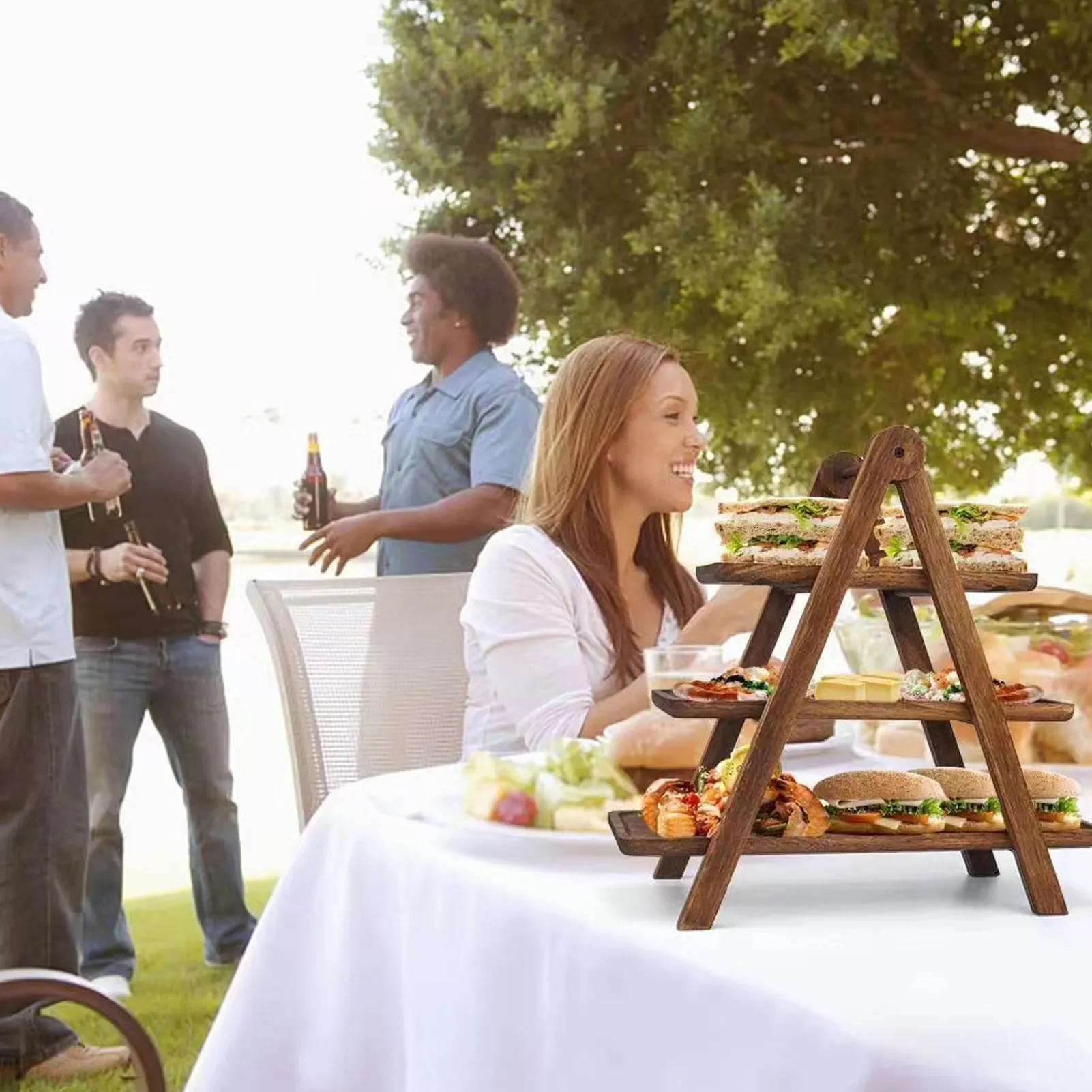 

1PC 3 Tier Wooden Serving Tray Set Detachable Rectangle Platter Display Stand Cupcake Dessert Fruit Appetizer Server for Party