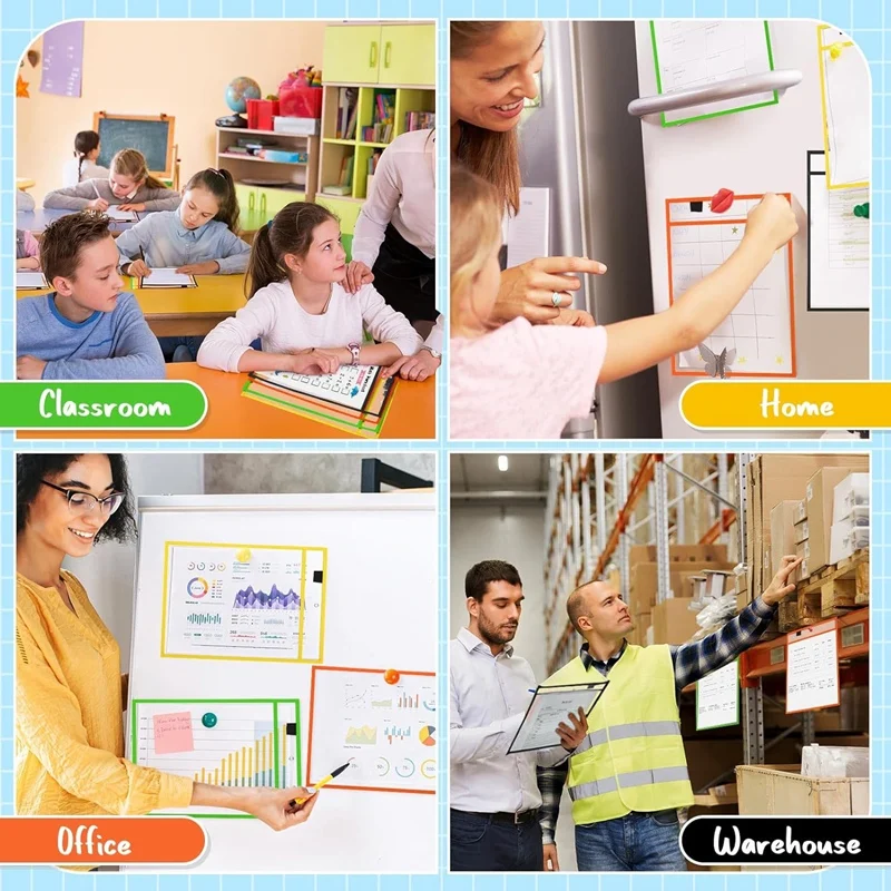 28Piece Work Note Holder Reusable Note Holder Pocket Plastic File Bag Dry Erase Sleeve For Teacher Office Organization