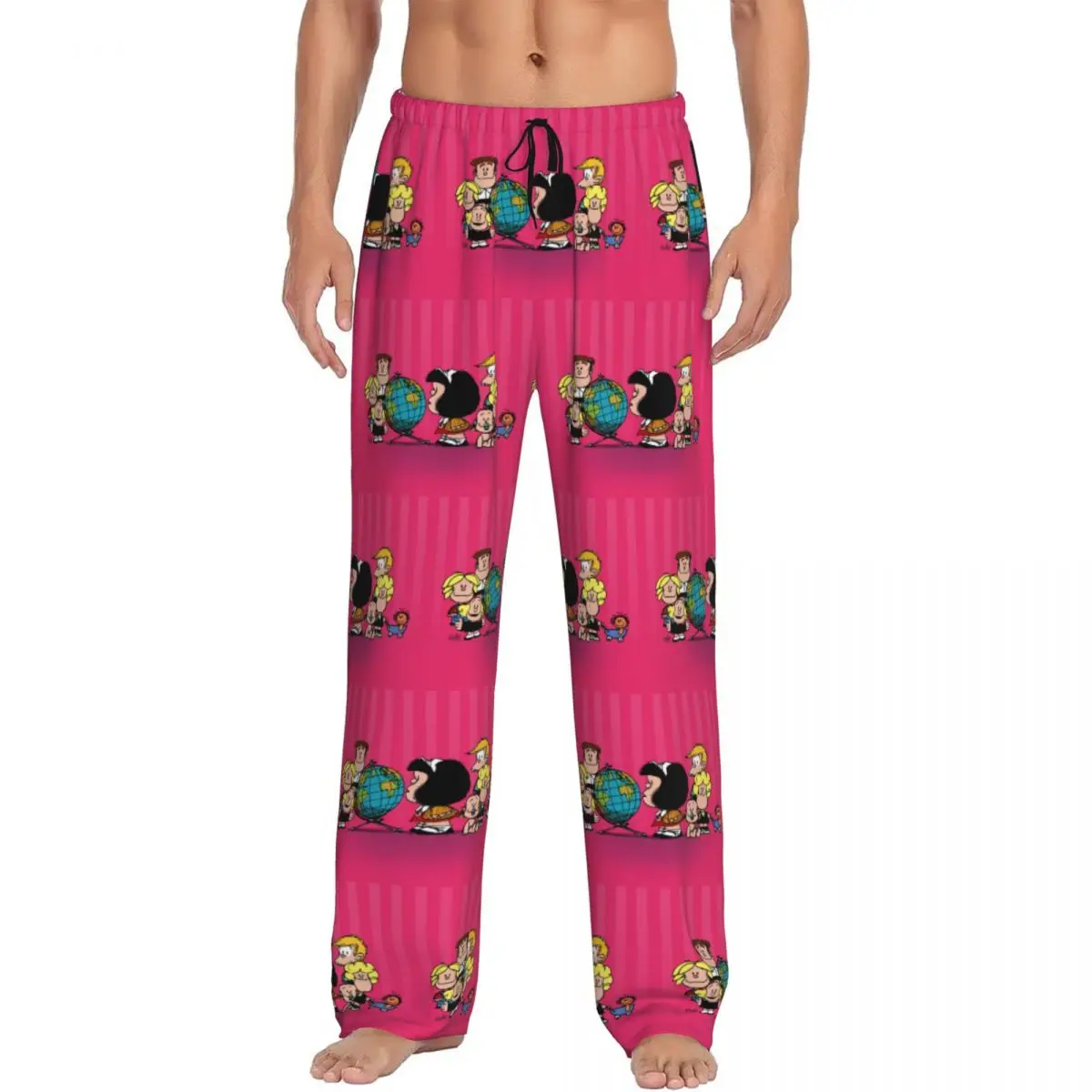 Custom Printed Men Kawaii Cartoon Mafalda Pajama Pants Sleepwear Sleep Lounge Bottoms with Pockets