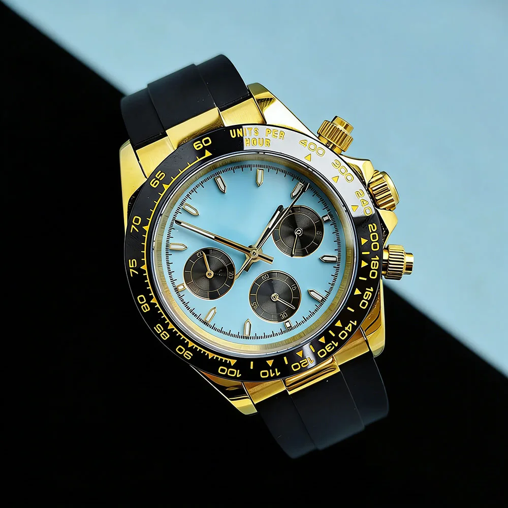 New VK63 watch blue dial men's watch 39mm custom logo timing quartz movement watch sapphire glass VK63 movement watch