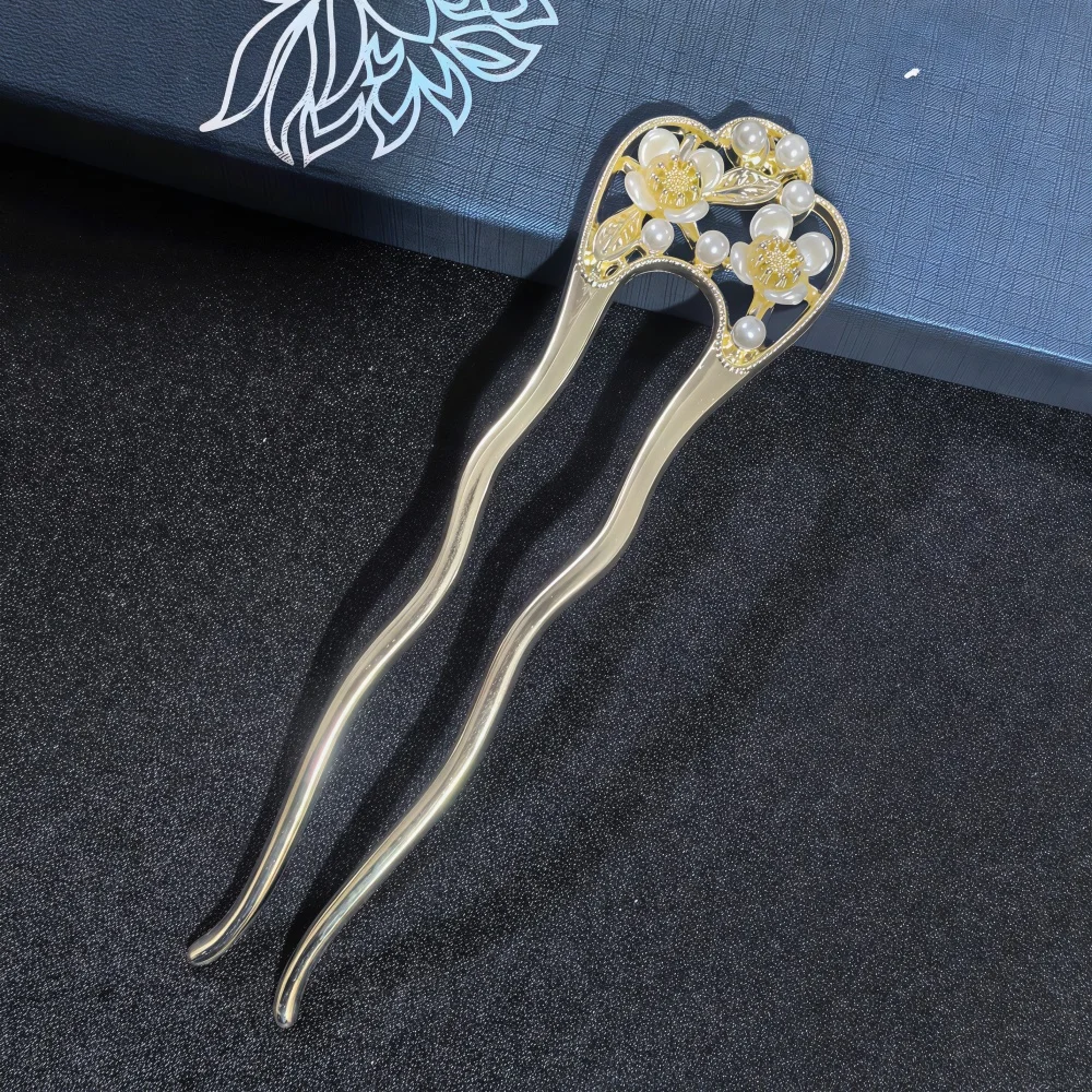 Metall-U-förmige Haarstäbchen mit Perlenquaste, Haargabel, Haarspange, französische Haarnadeln, Haaraccessoires für Damen und Mädchen, Haarschmuck, Styling-Tool – Detail 3