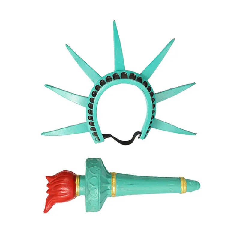 Liberty Statue Crown and Torch Set Halloween Cosplay Headwear Prop for Party Fancy Dress Costume Accessory Supply