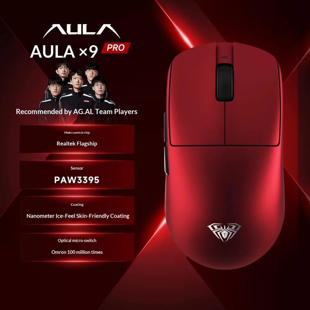 AULA X9 Max Esports Mouse Tri-Mode Wireless PAW3950 Low Latency Gaming Mouse Lightweight Ergonomic 8K Gaming Accessories Gift
