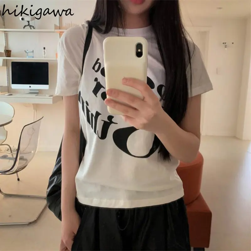 Fashion Tshirts Female Summer Korean Letter Print T Shirt 2023 Ropa Mujer Shirts Women Oversized Y2K Tops Casual White T-shirt