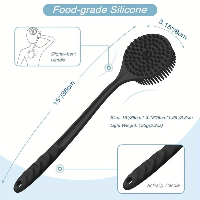 1pcs Silicone+Nylon core Back Scrubber for Shower Bath Body Brush with Long Handle