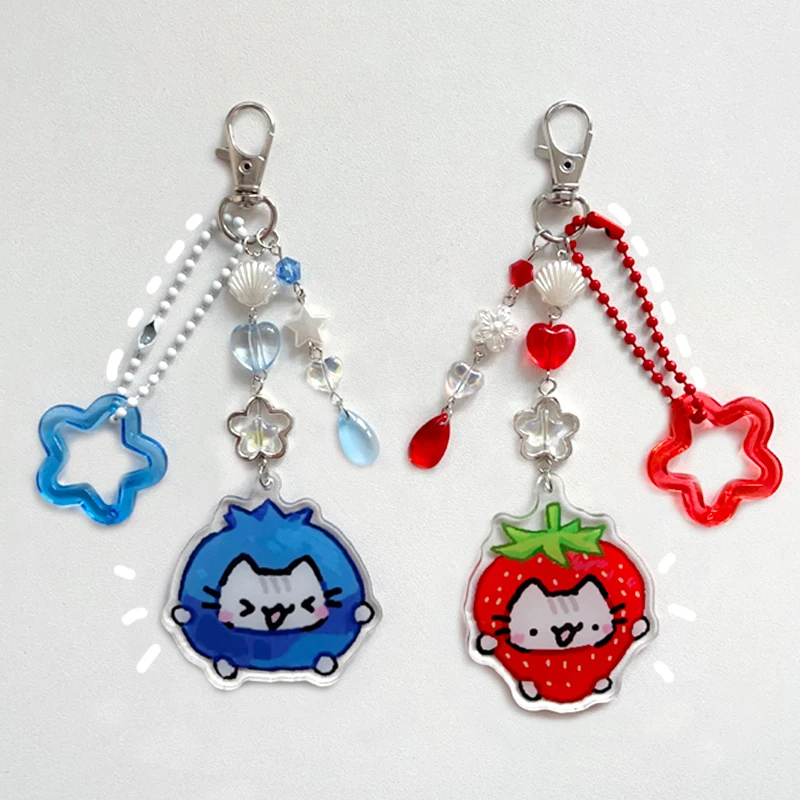 Llavero Y2k fresa gato arándano gato teléfono encanto 1 pieza