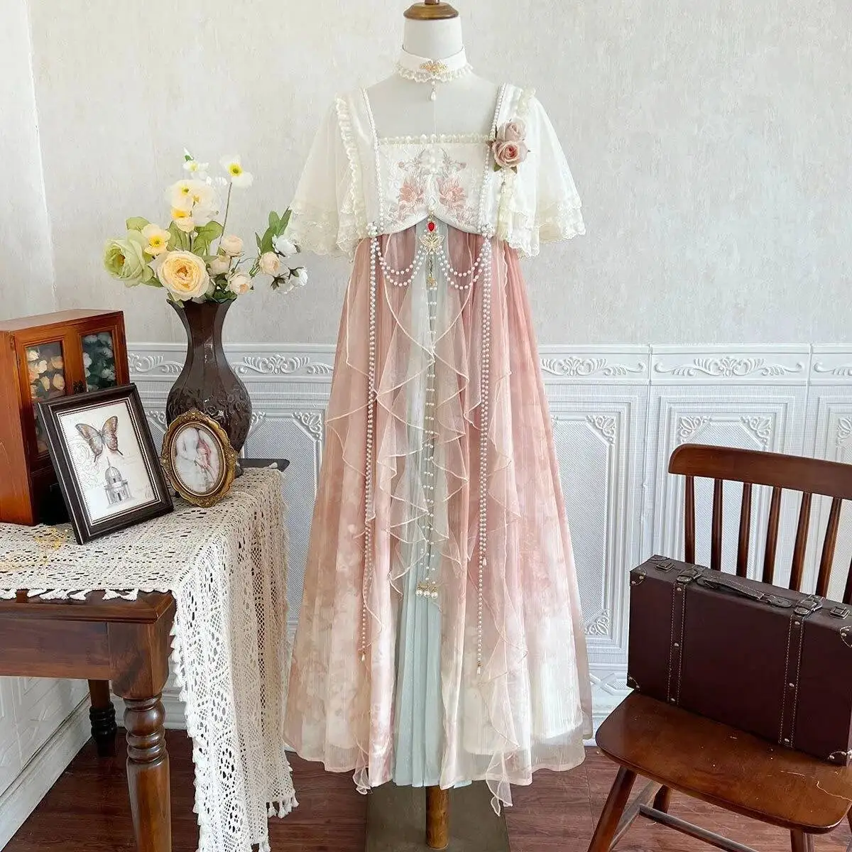 Ensemble manteau et robe suspendue gothique Lolita Hanfu, rêve de montagnes et de rivières améliorées pour filles, élément Han, Super immortel, 2025