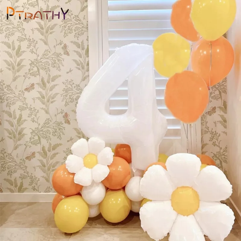 33pcs White Daisy Flower Balloons Daisy Party Decorations 0-9 32inch Number Balloon Birthday Baby Shower Birthday Party Decor