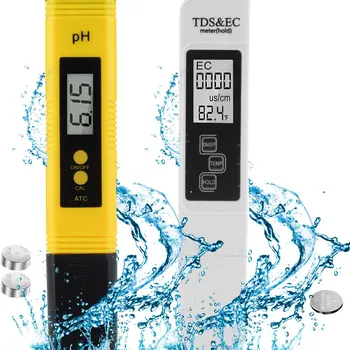 TDS 계량기 디지털 수질 테스터, 디지털 0-14 PH 계량기 테스터, TDS & EC LCD 수질 순도 PPM 수족관 필터, 배터리 포함, 0-9990ppm 