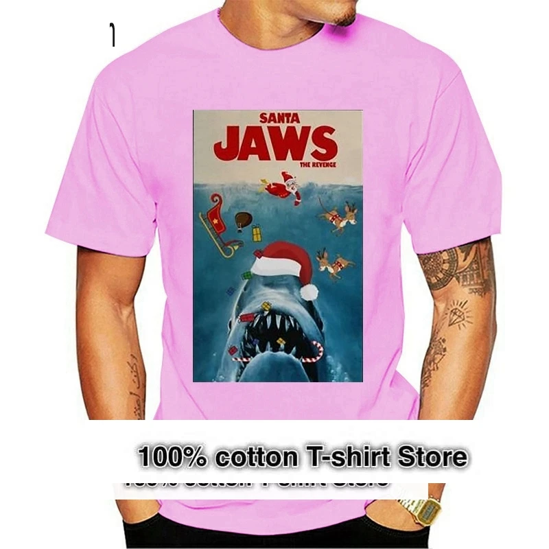 New Printed Funny  Men  Printed camiseta Santa Jaws The Revenge Christmas Men's T-Shirt men masculina Women tshirt