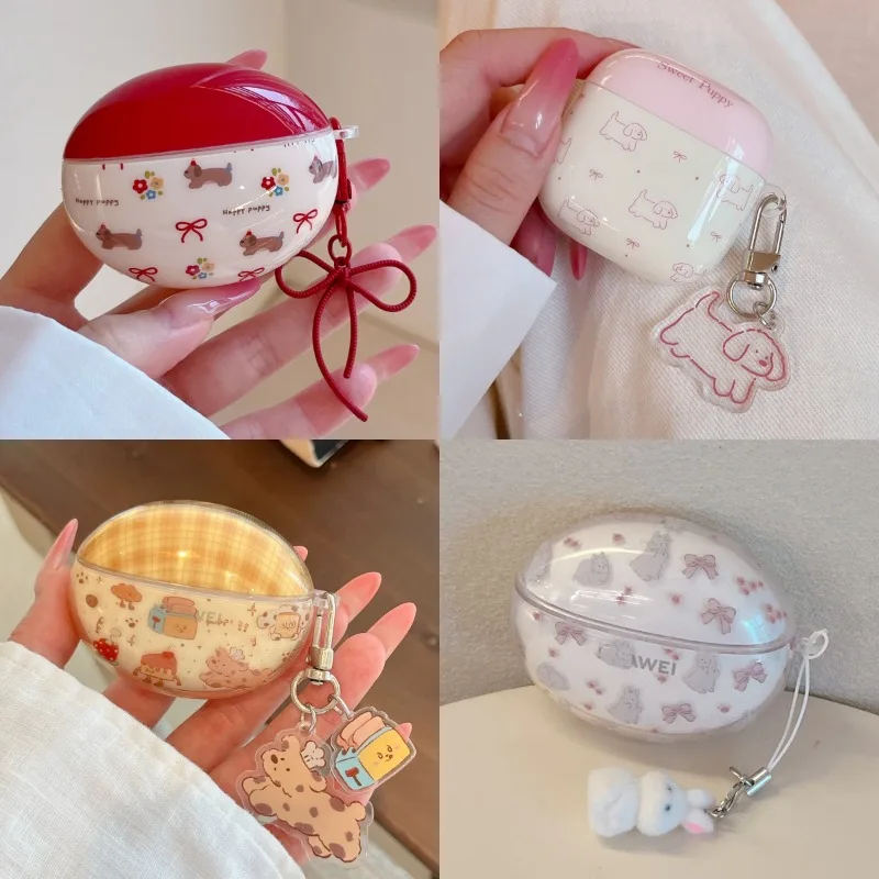 

Ins Cute Bowknot Dachshund Rabbit Headphones Case for Huawei FreeBuds SE2 SE3 6i FreeClip 2 with Keychain Protective Shell Cover