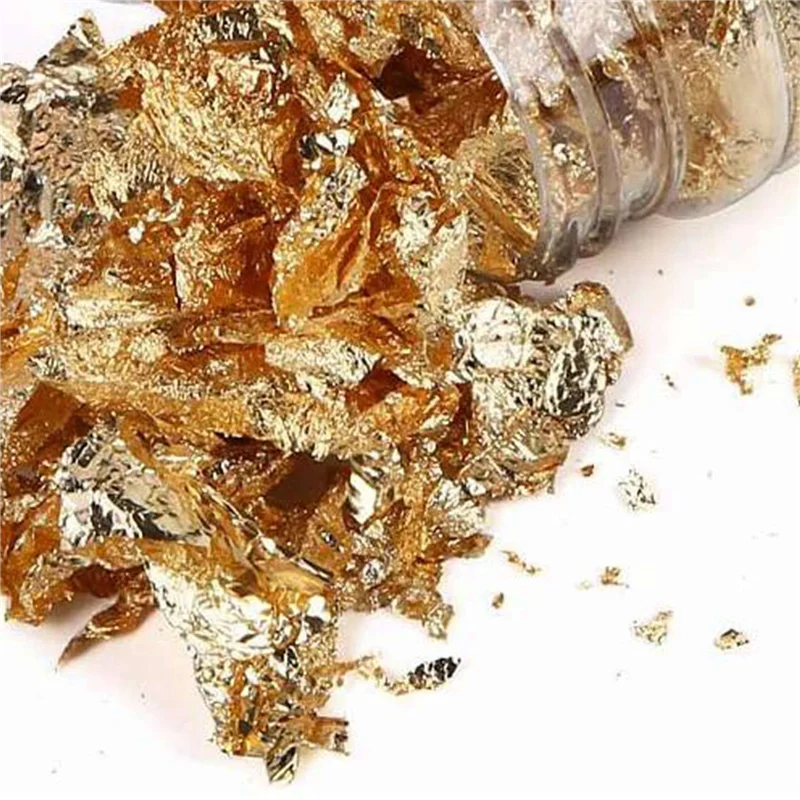 ABNO-2X 装飾リーフフレーク ゴールド シルバー コンフェッティ DIY ネイルアート ペイティング材料 デコレーション ホイルペーパー パーティー用品 ゴールド