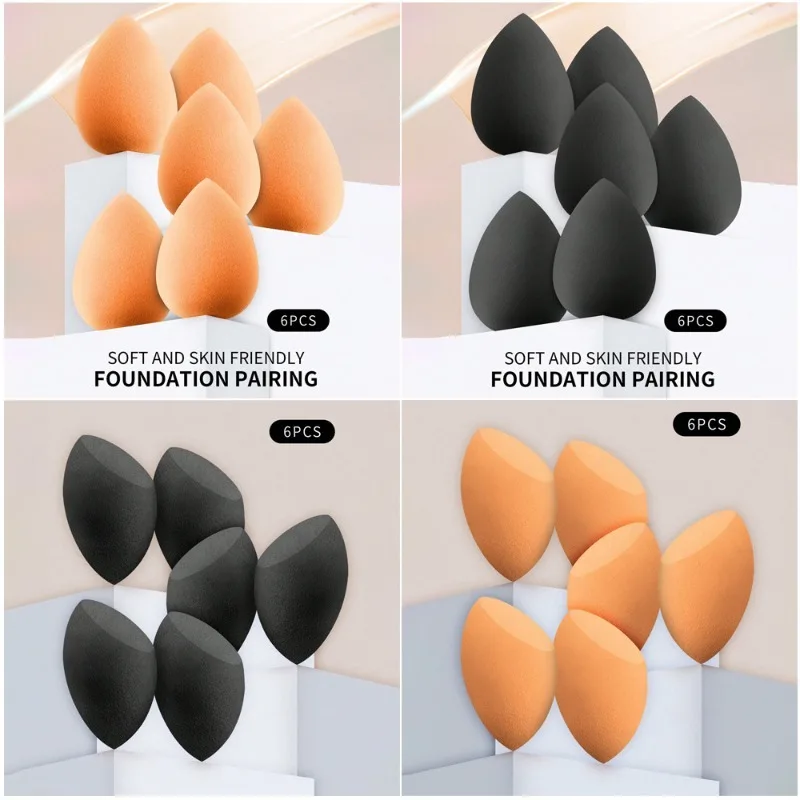 6個入りメイクアップスポンジセット、ビューティーエッグ、超ソフト、リキッドファンデーション、BBクリーム、パウダー、乾湿両用コスメパフ