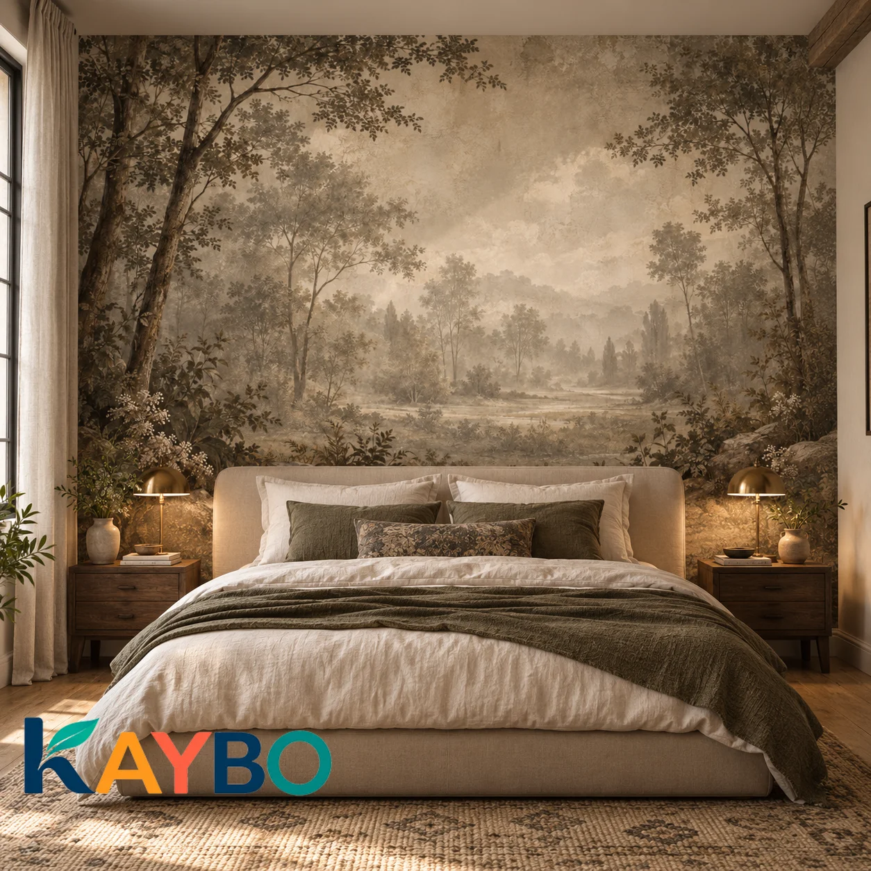 Vintage Forest Wall Mural Sepia Woodland Landscape Wallpaper Non Self Adhesive Living Room Bedroom Rustic Nature Home Wall Decor