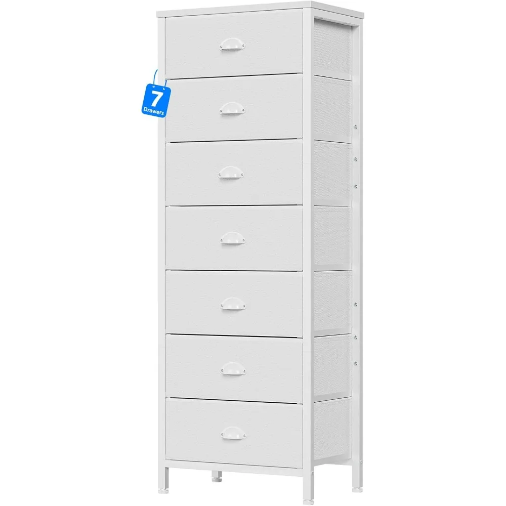 

Furnulem White Tall Dresser for Bedroom 7 Drawers Vertical Chest of Drawer in Closet Nightstand Storage Tower Unit Organizer