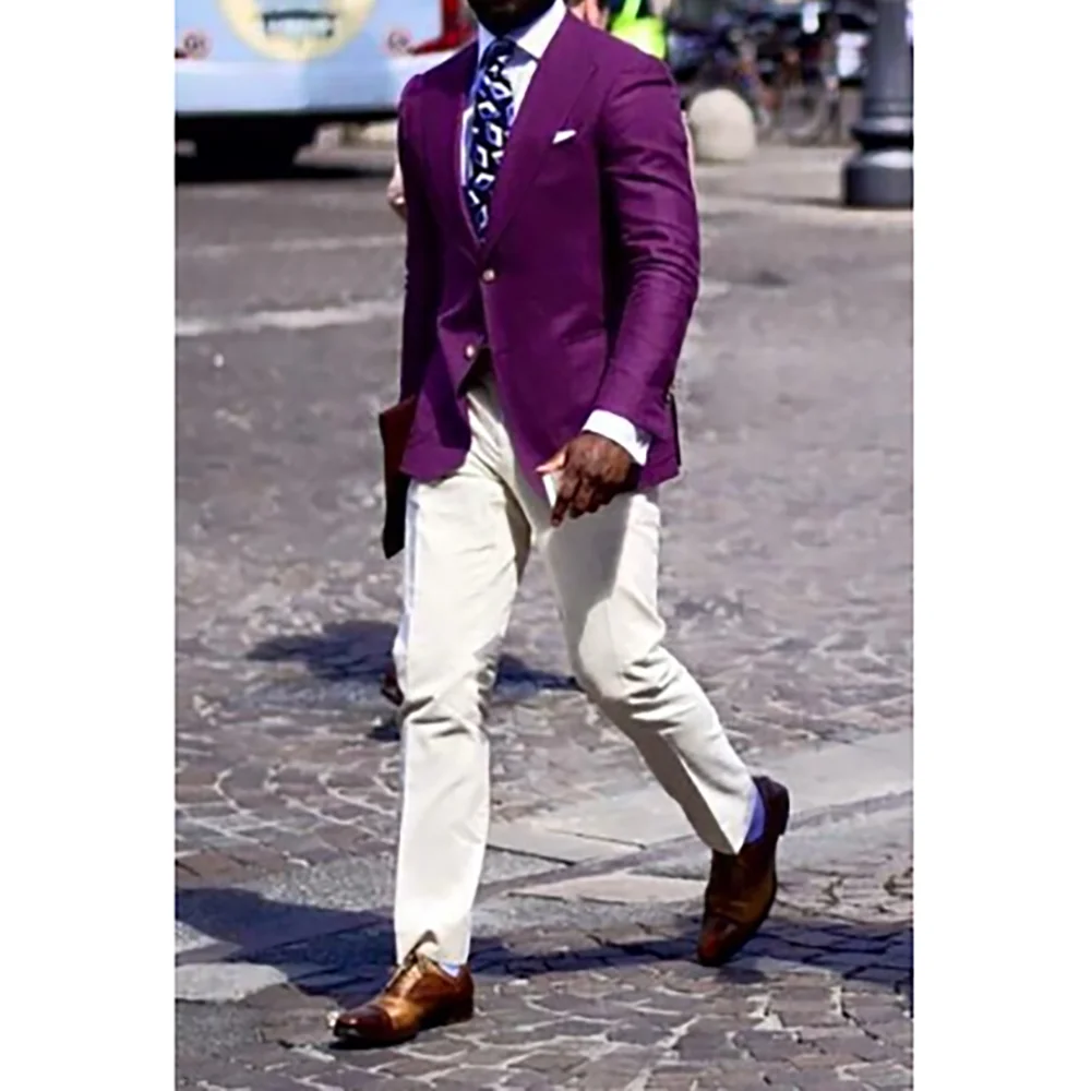 

Single Breasted Men's Formal Suit Set 2 Piecs Jacket pants Business Slim Fit Social Party Work Commute Male Clothing