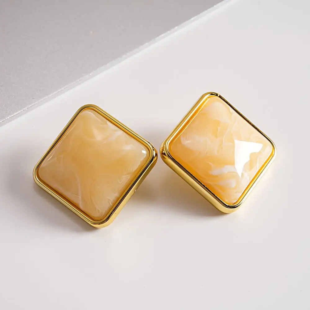 Vintage Colorful Square Stud Earrings Aesthetic Irregular Smudging Ear Studs Acrylic Marble Texture Geometric Earrings Women