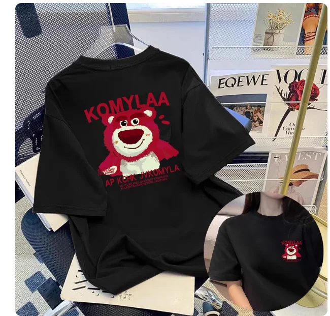 MINISO Lotso Front and back printed Short Sleeve Women Men Loose Casual Comfortable T-shirt Stylish Tops Hot-selling Tees