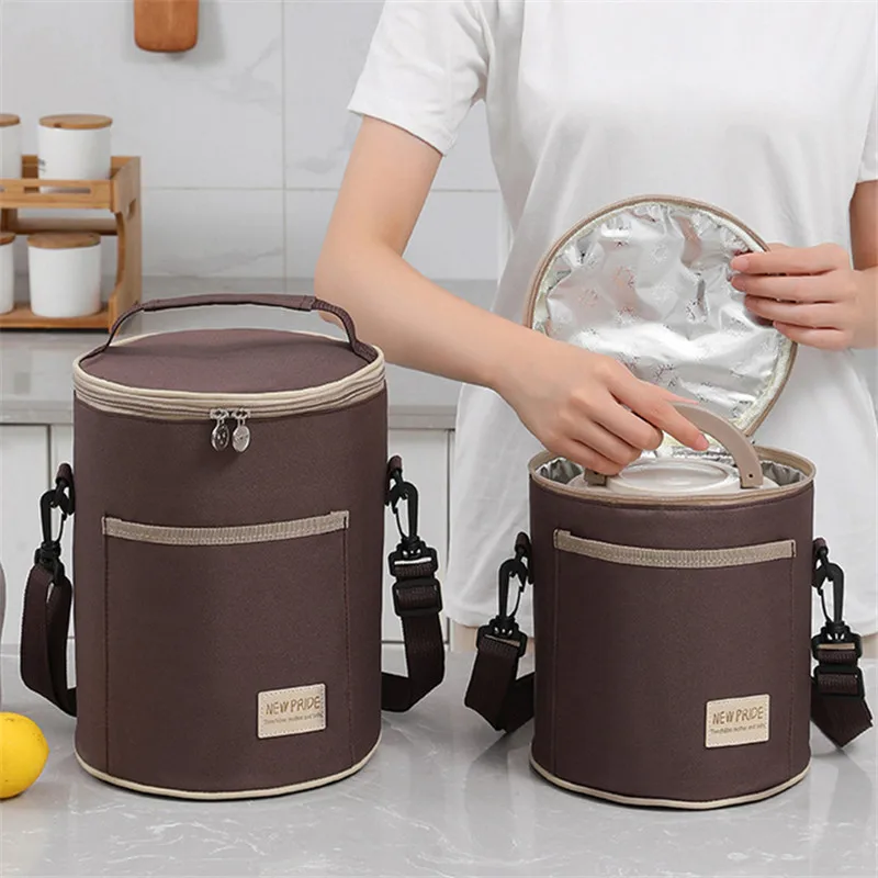 Saco térmico redondo impermeável da lancheira de oxford isolado alimento bento fresco-mantendo sacos de armazenamento do refrigerador para o bloco de gelo do piquenique da escola